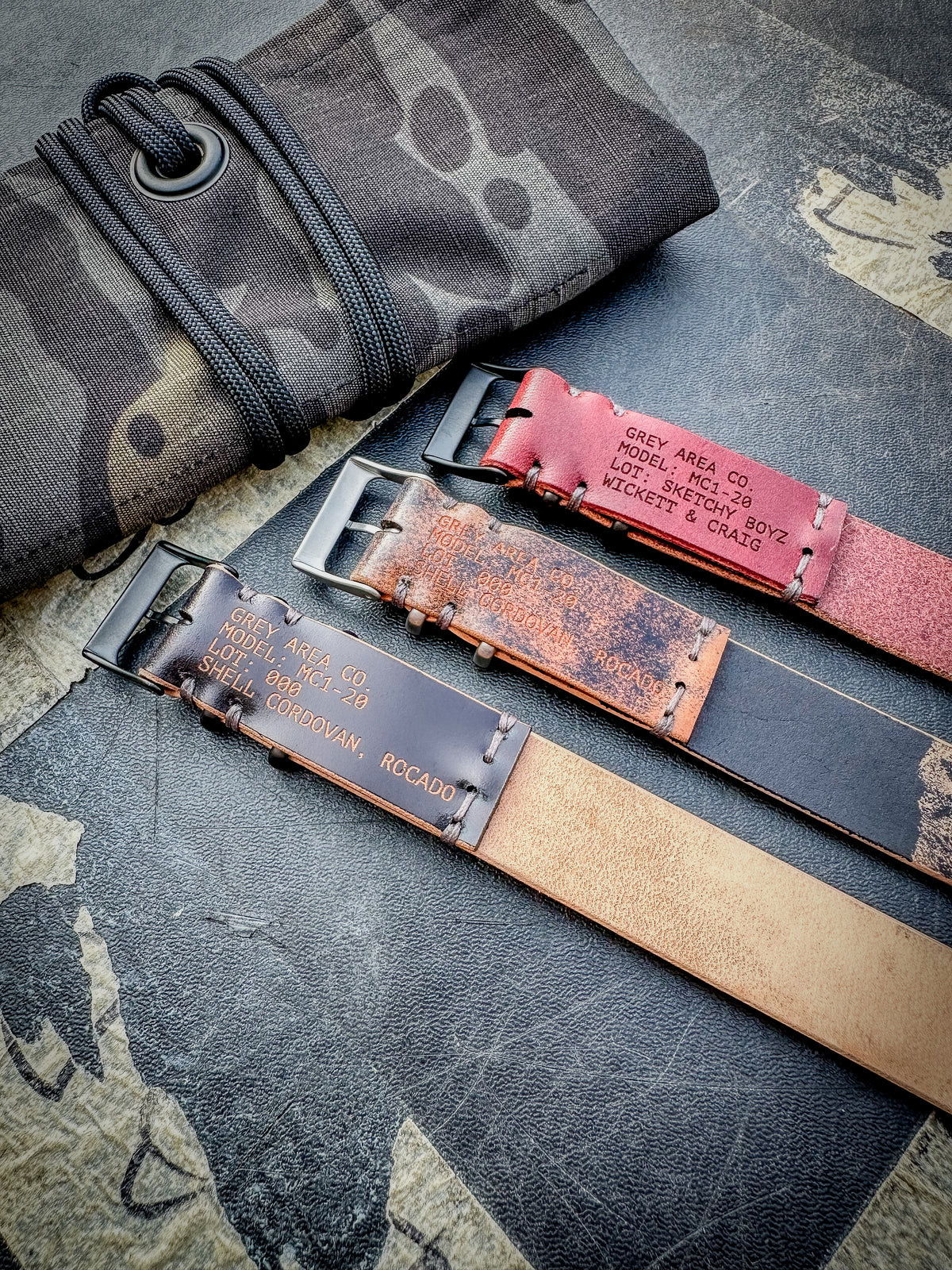 Black Shell Cordovan MC1, handmade shell cordovan watch strap by Grey Area Co. Photo 3.