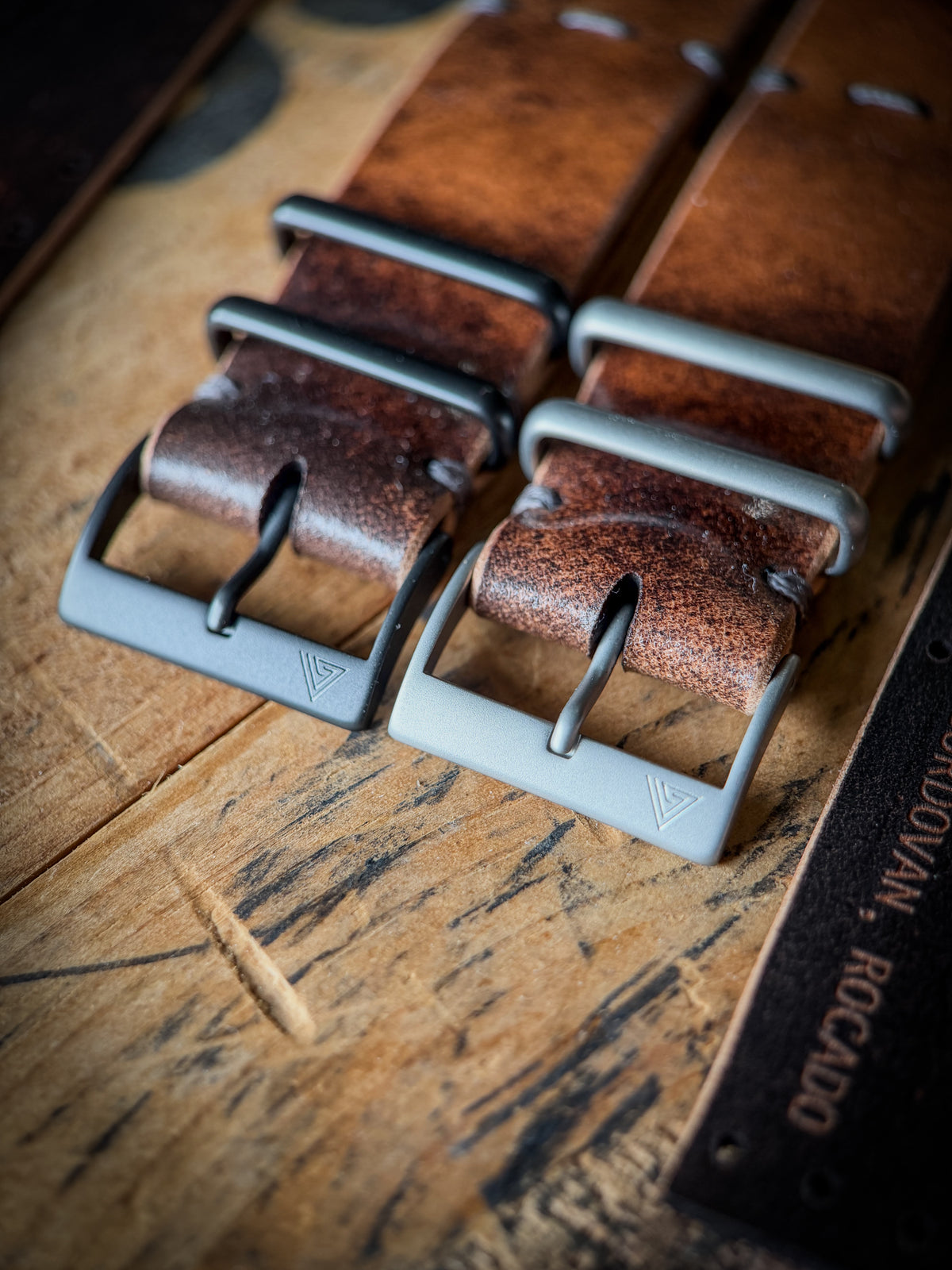 Brown Marble Shell Cordovan MC1, handmade shell cordovan watch strap by Grey Area Co. Photo 7.