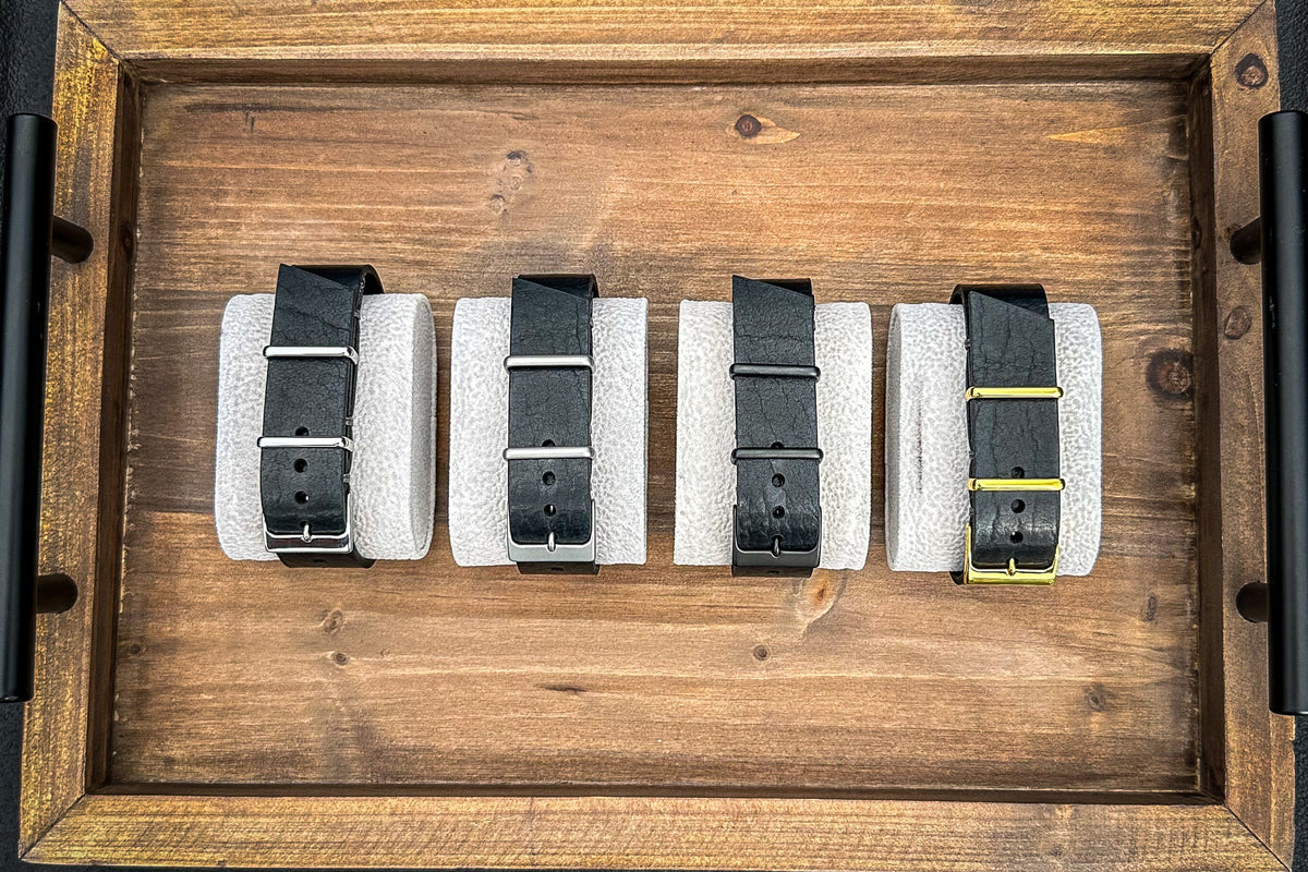 Black American Bison, MC1 Strap, handmade leather watch strap by Grey Area Co. Photo 2.