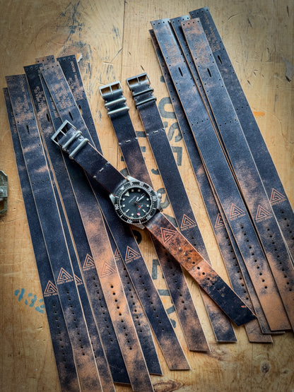 Black Marble Shell Cordovan MC1, handmade shell cordovan watch strap by Grey Area Co. Photo 2.