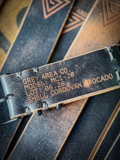 Black Marble Shell Cordovan MC1, handmade shell cordovan watch strap by Grey Area Co. Photo 5.