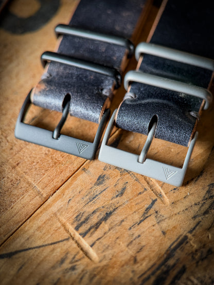 Black Marble Shell Cordovan MC1, handmade shell cordovan watch strap by Grey Area Co. Photo 6.