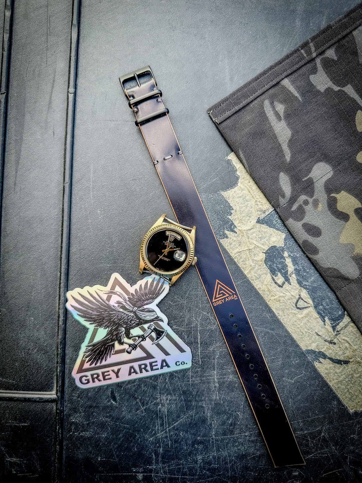 Black Shell Cordovan MC1, handmade shell cordovan watch strap by Grey Area Co.