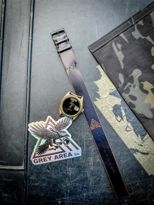 Black Shell Cordovan MC1, handmade shell cordovan watch strap by Grey Area Co.