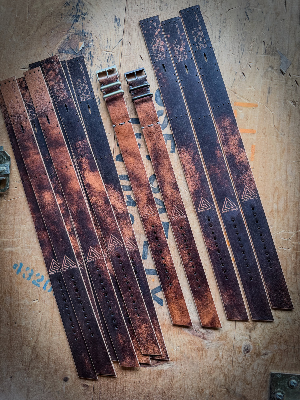 Brown Marble Shell Cordovan MC1, handmade shell cordovan watch strap by Grey Area Co.
