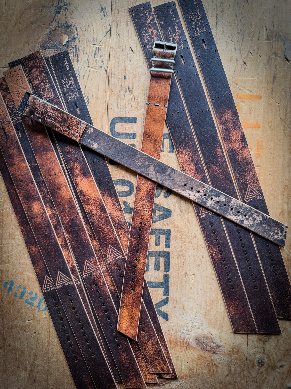 Brown Marble Shell Cordovan MC1, handmade shell cordovan watch strap by Grey Area Co. Photo 3.