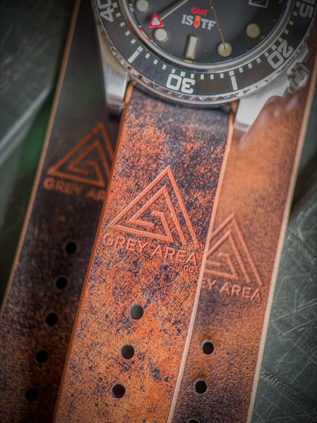 Brown Marble Shell Cordovan MC1, handmade shell cordovan watch strap by Grey Area Co. Photo 4.