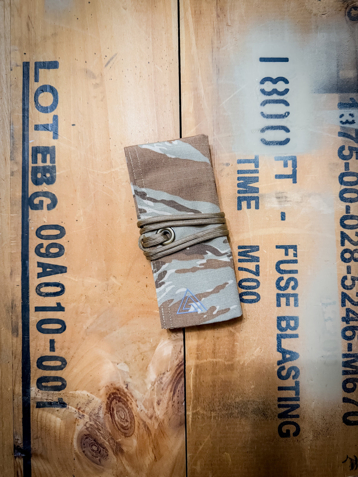 Desert Tiger Stripe Recon Roll, handmade watch roll by Grey Area Co. Photo 4.