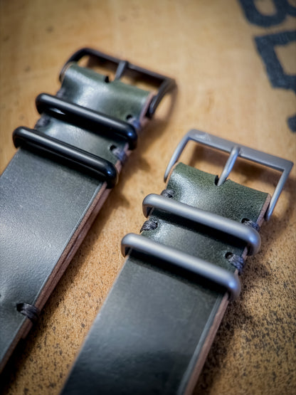 Green Museum Shell Cordovan MC1, handmade shell cordovan watch strap by Grey Area Co. Photo 2.