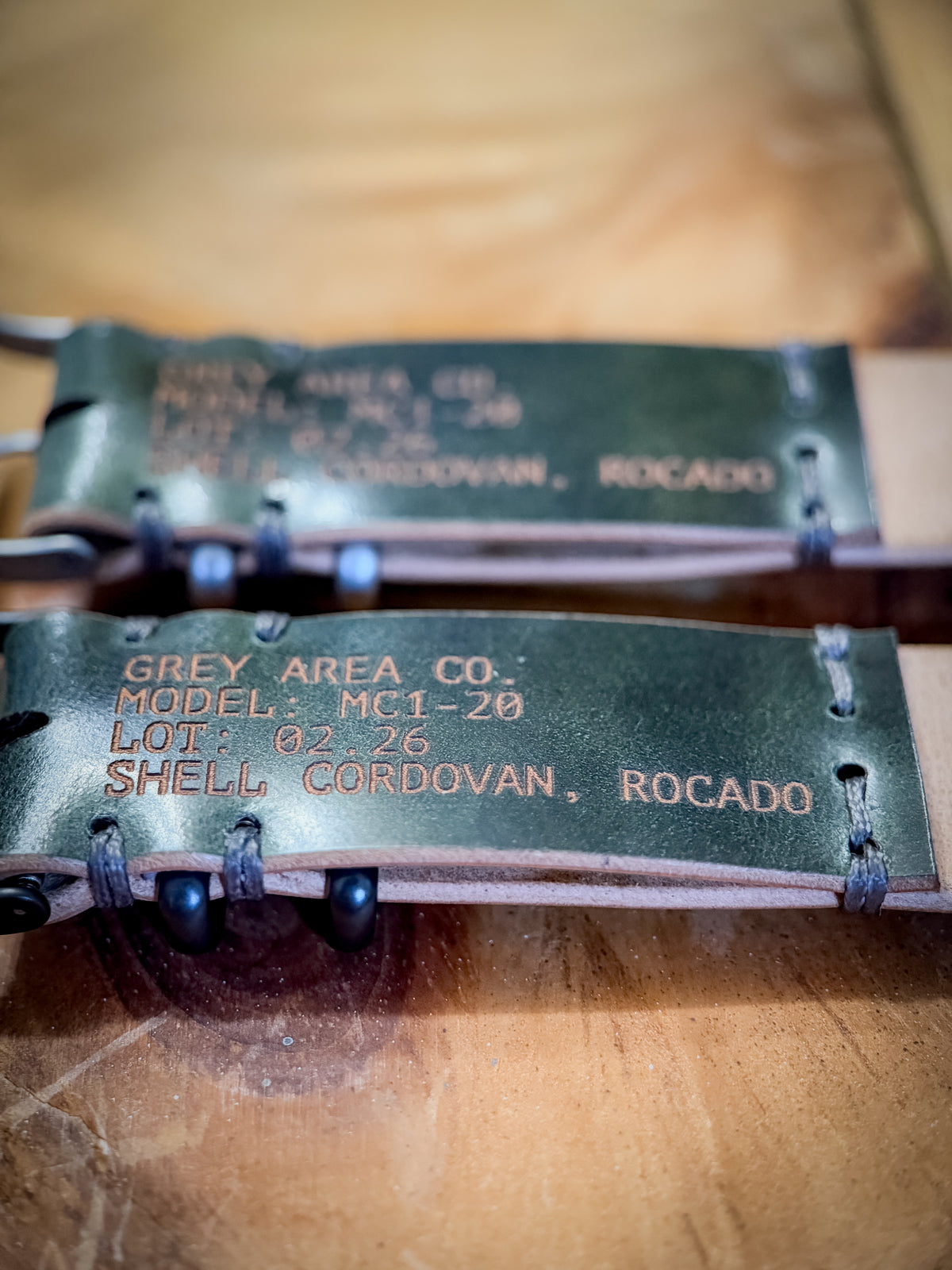 Green Museum Shell Cordovan MC1, handmade shell cordovan watch strap by Grey Area Co. Photo 4.