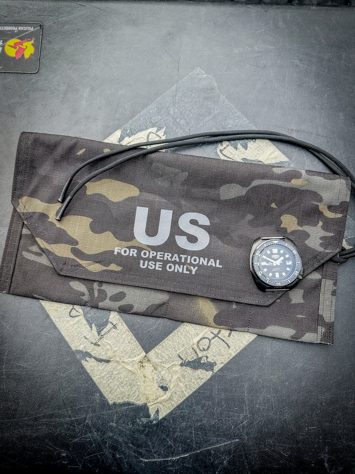 The Multicam Black Recon Roll, handmade watch roll by Grey Area Co. Photo 2.