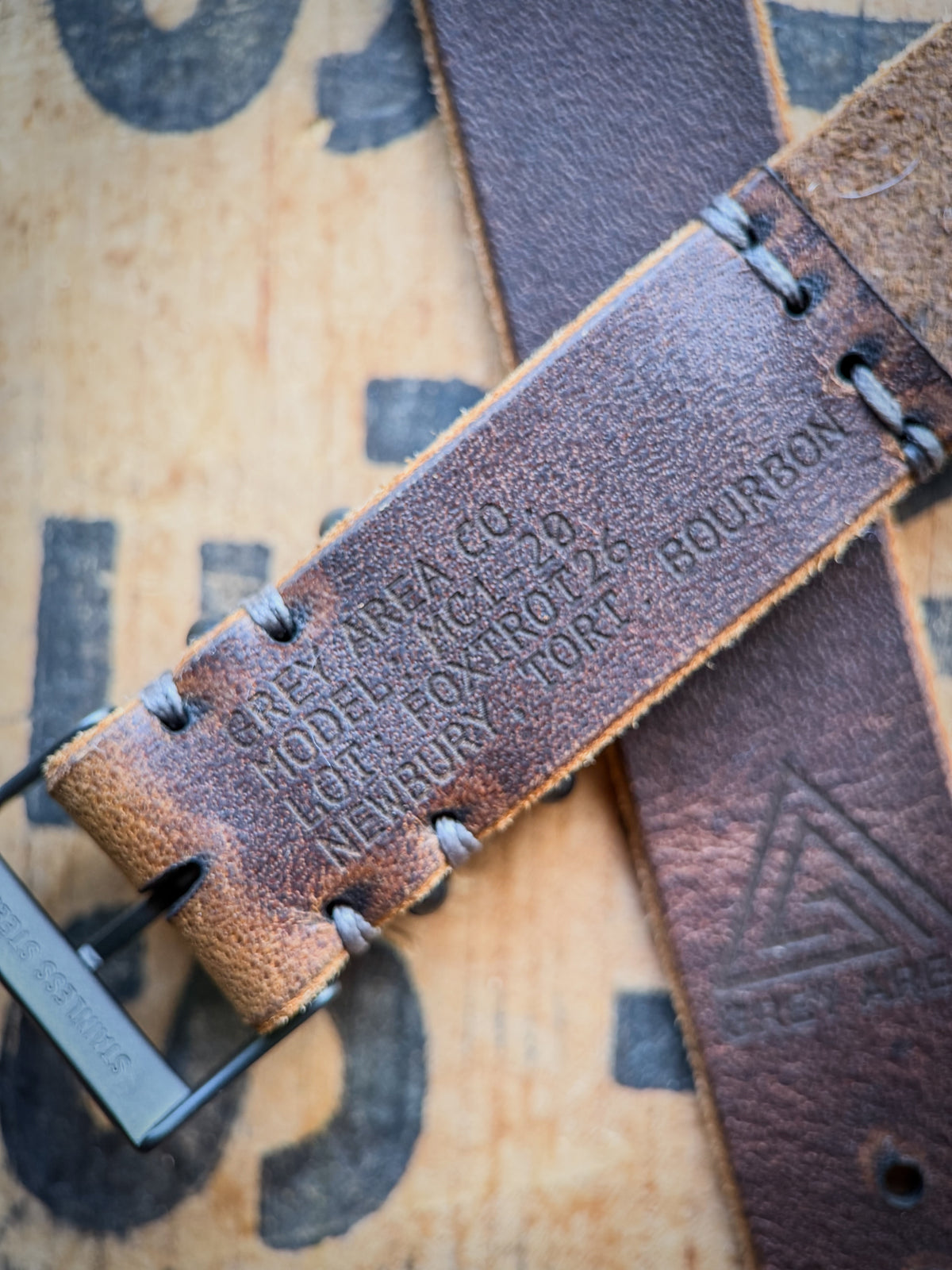 Newbury Tortoise MC1, handmade leather watch strap by Grey Area Co. Photo 4.