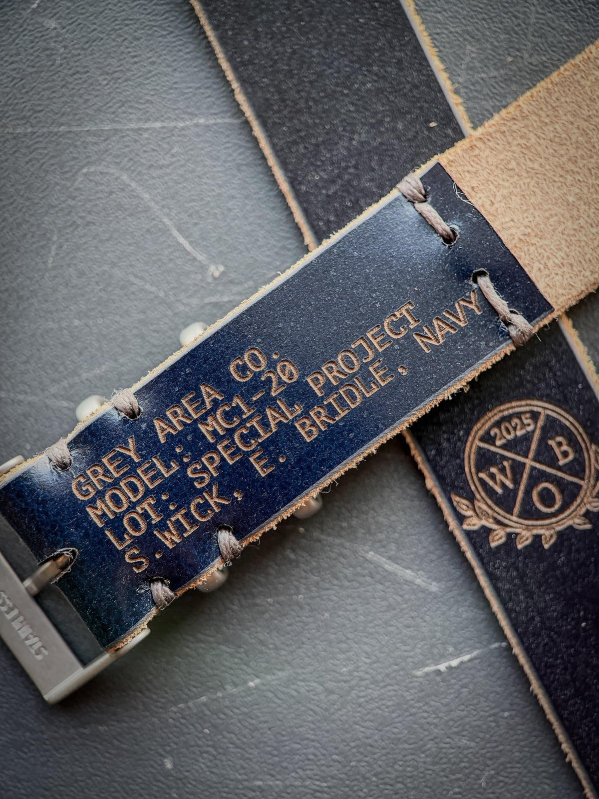 Watches On Blue MC1, handmade leather watch strap by Grey Area Co. Photo 5.