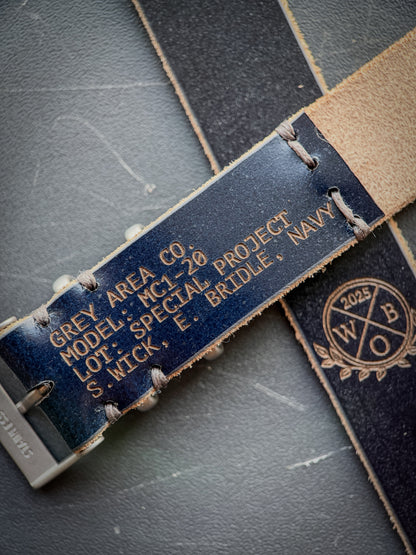 Watches On Blue MC1, handmade leather watch strap by Grey Area Co. Photo 5.