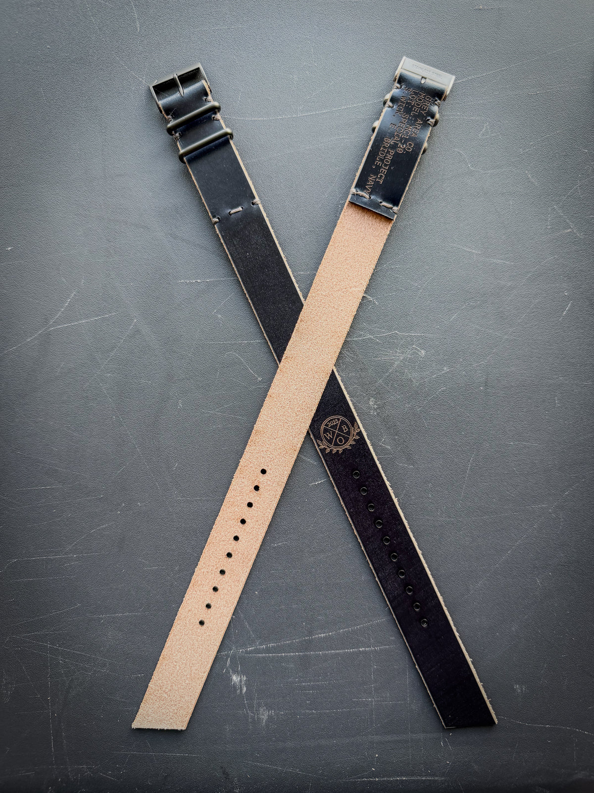 Watches On Blue MC1, handmade leather watch strap by Grey Area Co. Photo 6.